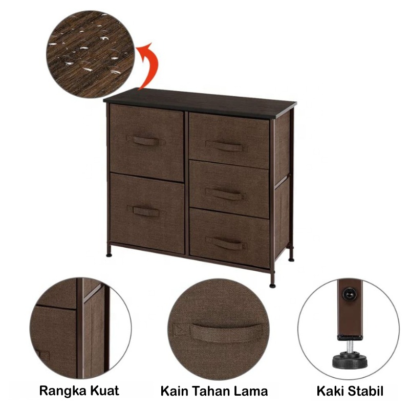 Lemari 5 Laci Kain Linen Penyimpanan Kabinet Serbaguna - FH8