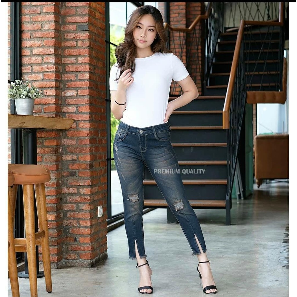 SARITA CELANA JEANS SOBEK WANITA 7/9 BELAH // SLIT SOBEK LAPIS 7/9 BELAH