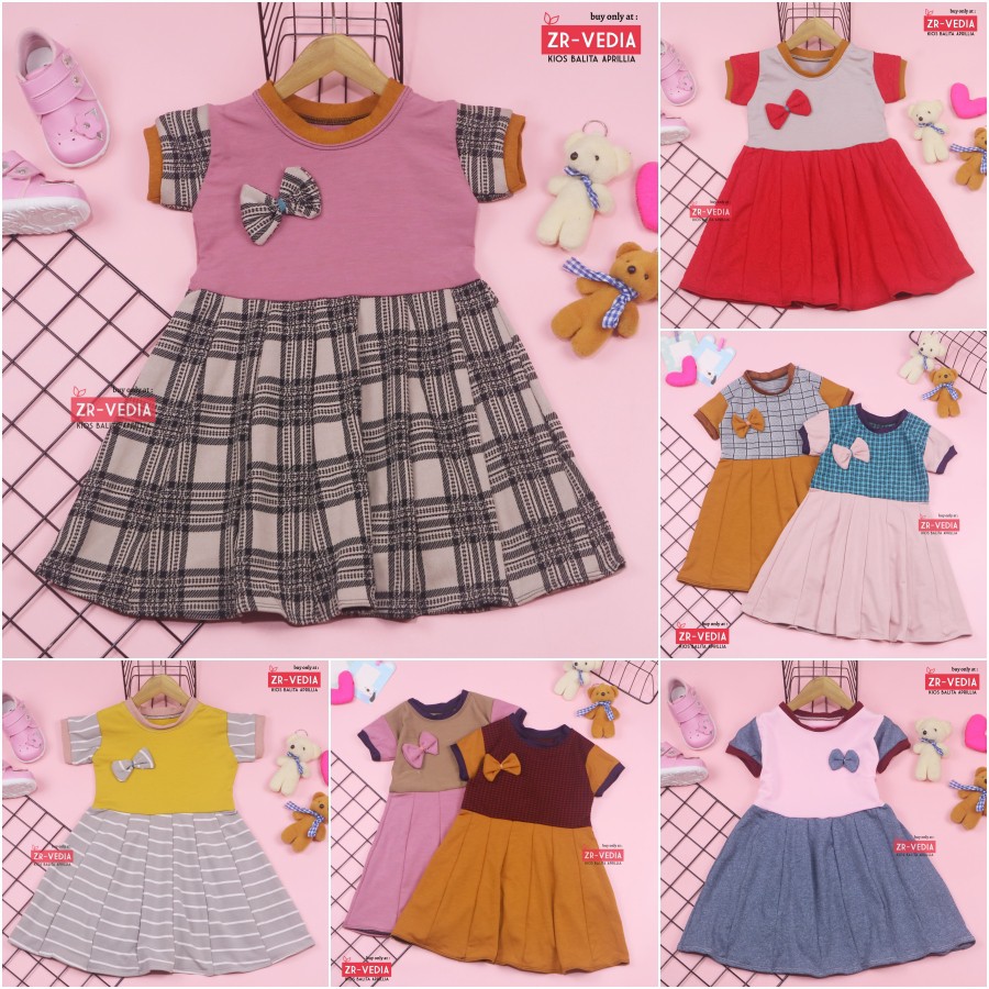 Dress Karin uk 3-4 th / Dress Pesta Balita Anak Perempuan Murah Baju Dres Lengan Adem Pita