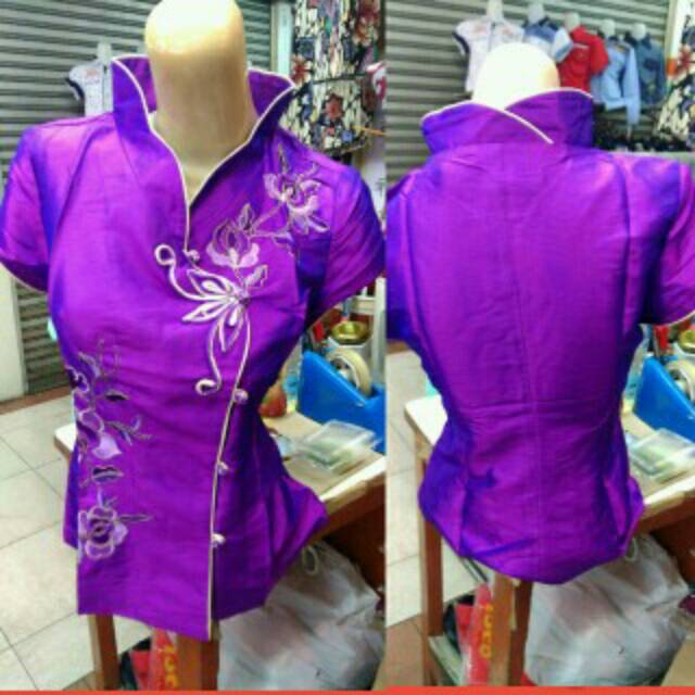 PROMO... Sale Stok..!!! Cheongsam Polos Bordir Lengan Pendek Wanita