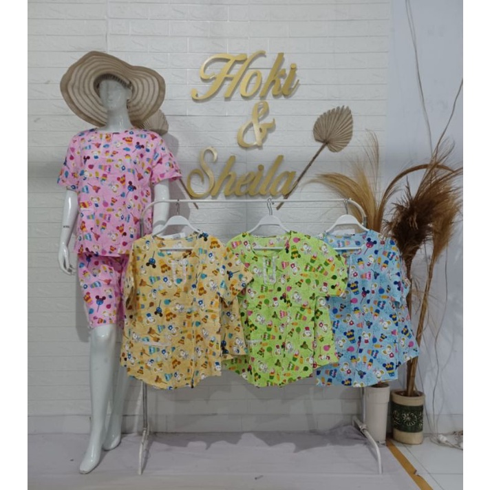 Baju Tidur HOKI &amp; SHEILA Katun wanita Celana 3/4 (mouse)