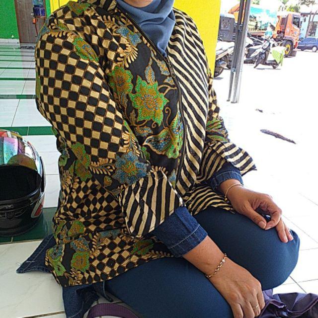 Emia Blouse Ritz Zipper Kombinasi Dolby Batik Exclusive Lengan Lonceng