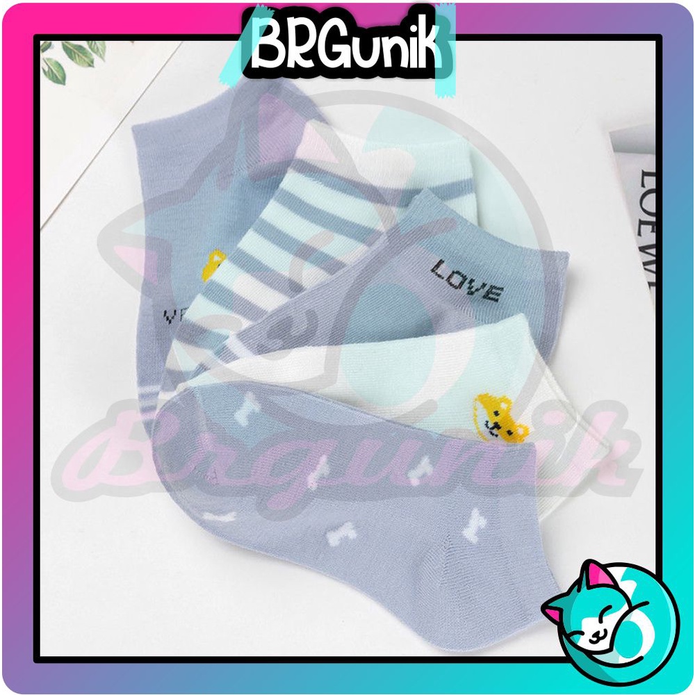 BRGUNIK Kaos Kaki Wanita Motif Blue Bear Love Fashion Korea Women Sock Import Murah KK013