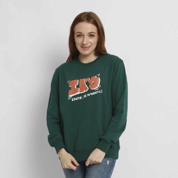 Edwin Jeans Sweater 2.0 Be Authentic Green - Ladies - Hijau, S Diskon