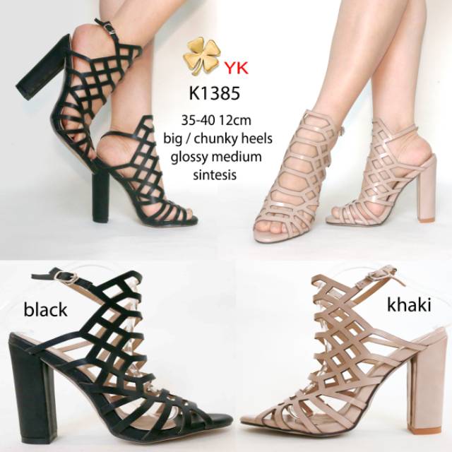 Osshoes 1385 heels 12cm 12 cm bigh chunky angkle strapy gudang sepatu import shoes hitam khaki