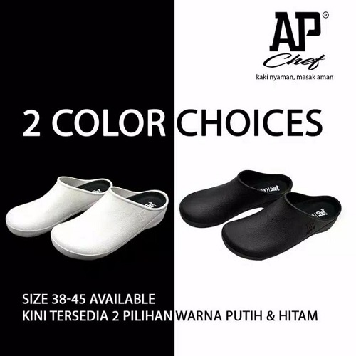 AP CHEF - SEPATU CHEF -  SEPATU DAPUR KARET - AP CHEF 38-45 BLACK &amp; WHITE - AP BOOTS - FANZ STORE