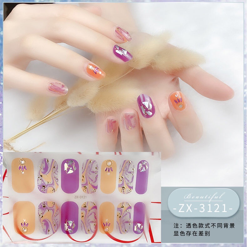 ZX 14Pcs/Set Stiker Kuku 3d Desain Bermotif High End Berlian Mutiara Permata Warna-Warni Untuk Tempel Tahan Air Tahan Lama Menicure Stickers Korea Self Adhesive Fashion Sticker kuku Full Aksesoris Dapat Kupas Mudah Digunakan Dan Dilepas Anti Air Nail Art