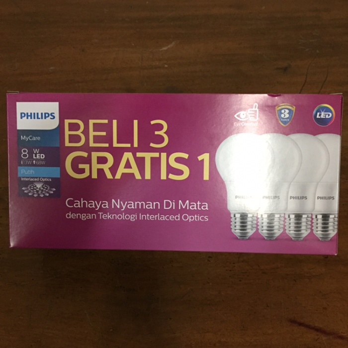 LAMPU LED BULB PHILIPS 8 WATT PAKET ISI 4 LAMPU