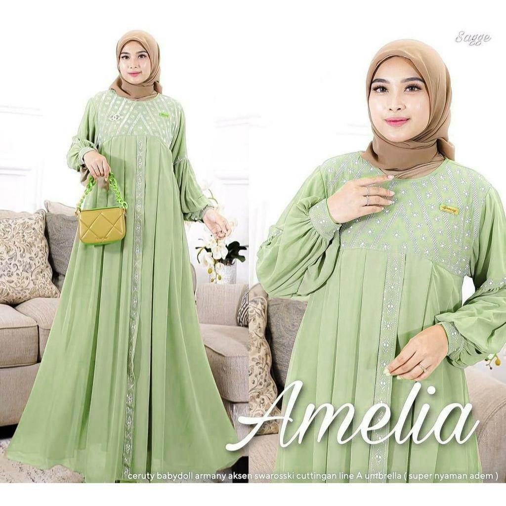 Baju Kondangan Wanita Kekinian Amelia Dress Gamis Dewasa Ceruty Babydoll Gamis Pesta Mewah Elegan