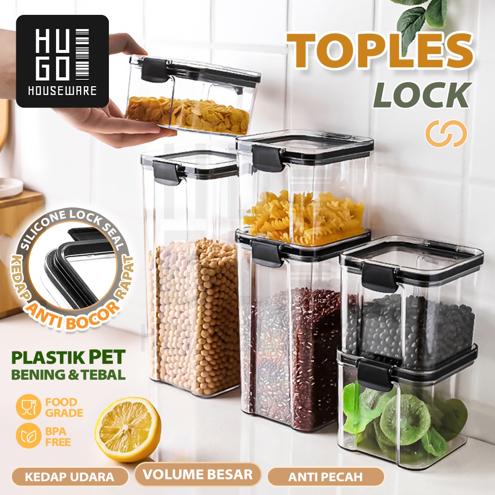 HUGO Toples Kedap Udara Bening Kotak Tempat Penyimpanan Makanan Food Storage