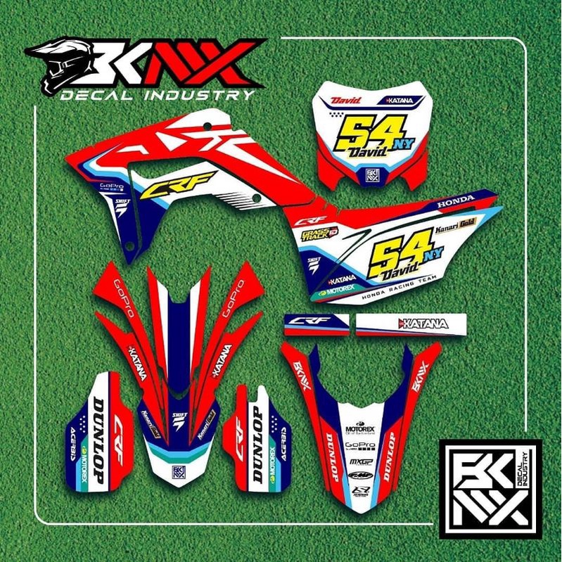 STICKER DECAL HONDA CRF DUNLOP MERAH PUTIH BIRU 54