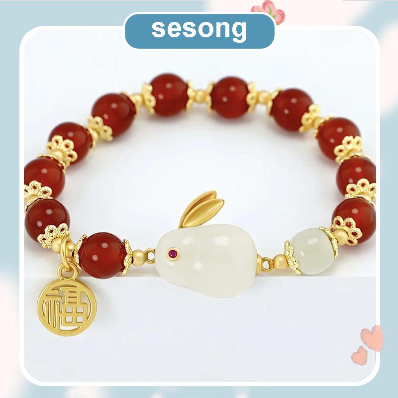 Gelang Giok Furui Desain Kelinci Gaya China retro Serbaguna Untuk Wanita SS