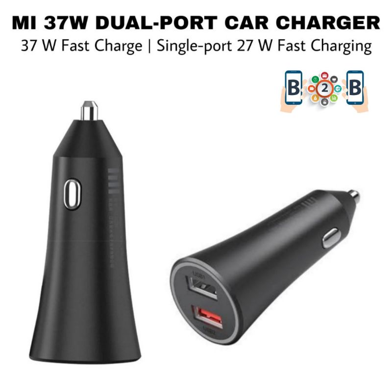 MI 37W DUAL PORT CAR CHARGER - Mi Car Fast Charging 37 W Mobil