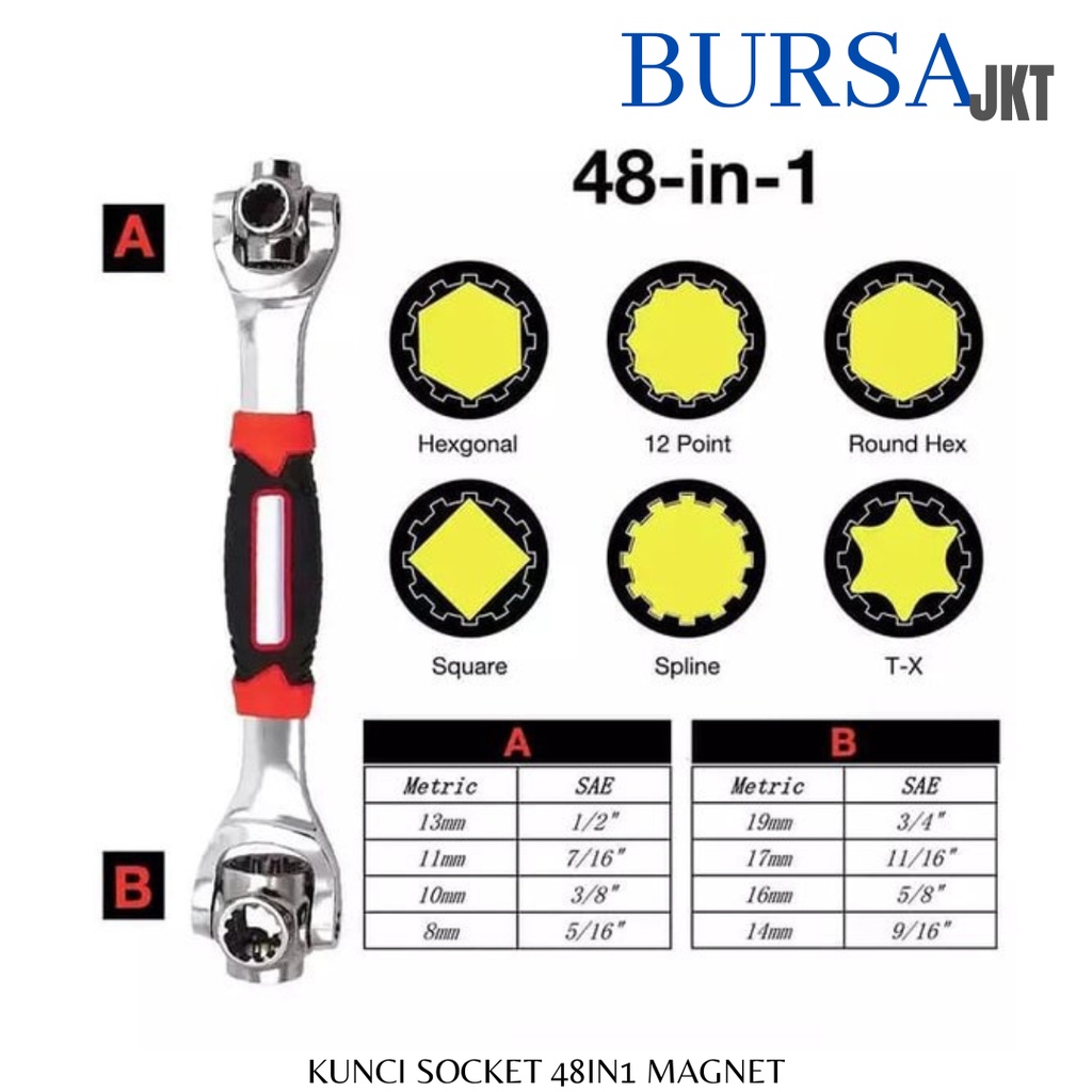 KUNCI SOCKET UNIVERSAL 48IN1 SOCK MAGNET KUAT TIGER WRENCH RING SHOCK