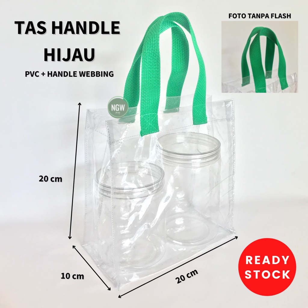 Tas PVC handle warna hijau 20 x 10 x 20 waterproof hampers goodie bag event