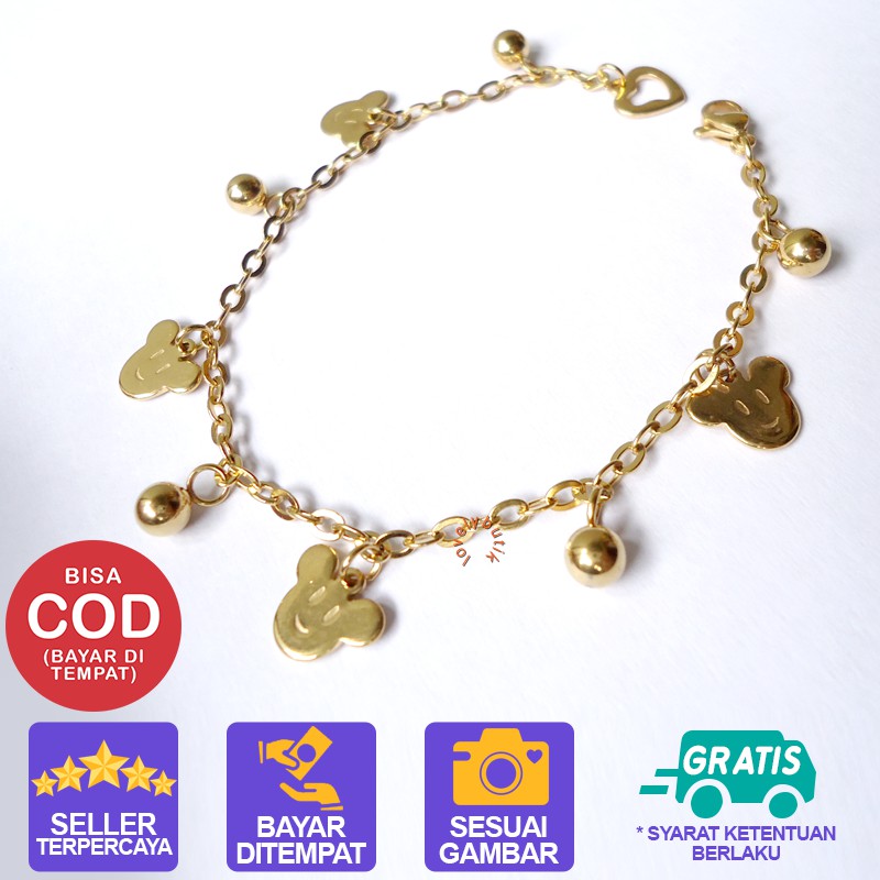 Lovelybutik Gelang Tangan Titanium Anti karat Mouse Gelang Tangan Titanium  Ukuran 18 cm