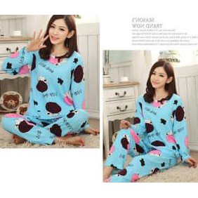 Diskon Baju Tidur Wanita / Piyama Wanita / Setelan Piyama / Sapi Biru Terbaru