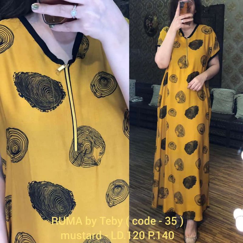 Daster Arab TEBY RUMA Series Dress Rayon Super Originanal Best Seller-Mustard Code 35