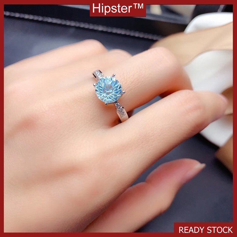 New Classic Blue Moissanite Ring Pt950