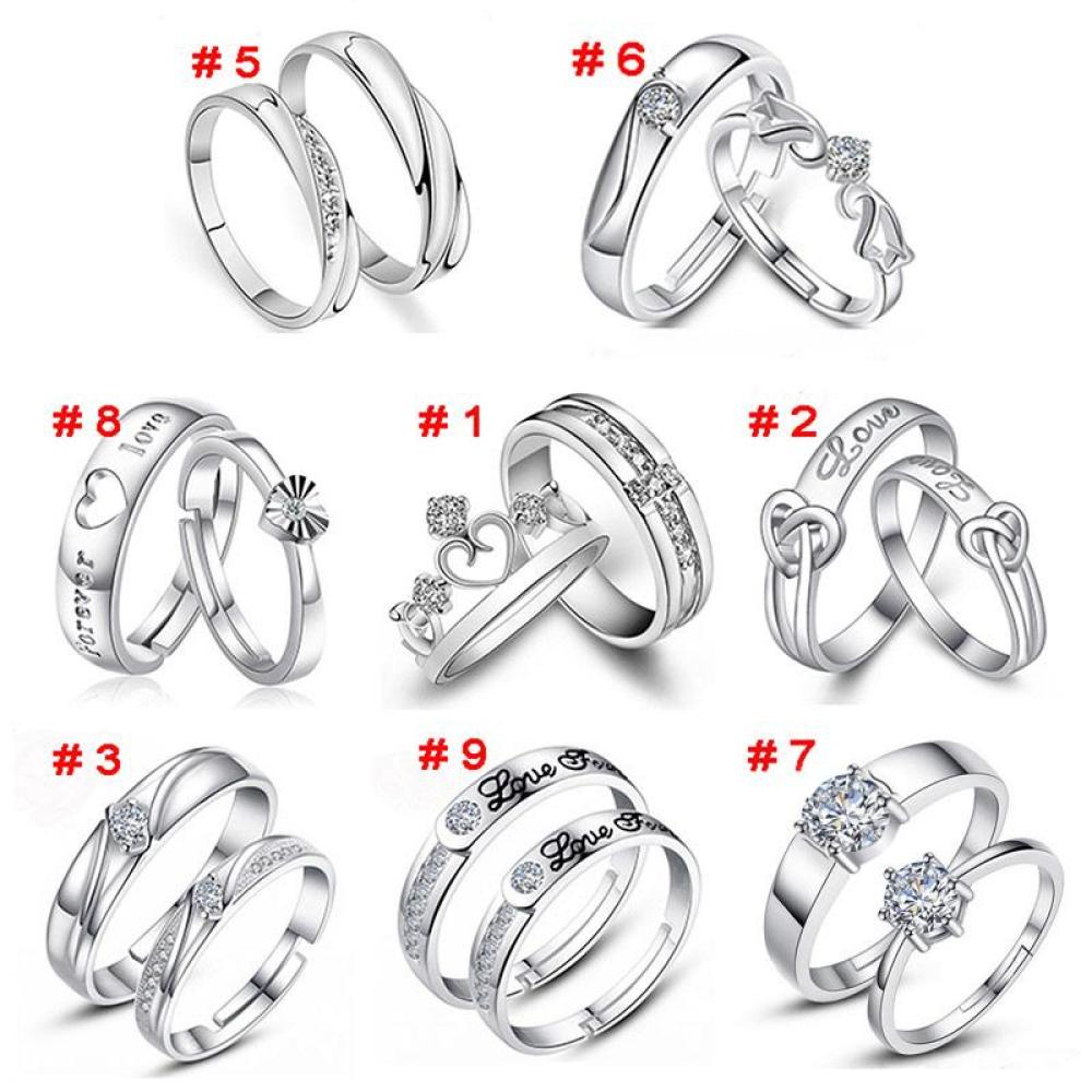 Timekey 1 Pasang Cincin Nikah Lapis Silver 925 Desain Hati Hias Kristal Zircon A6K5