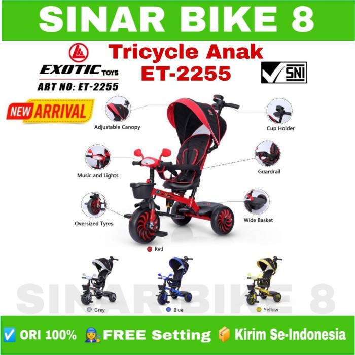 SepedaTricycle anak Roda Tiga 3 EXOTIC ET-2255 Kursi Putar Musik Sandaran Rebah