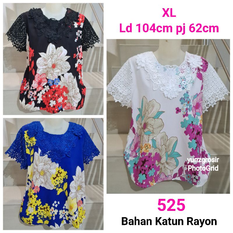 Blouse Brukat Bunga Renda Combi Brukat Impor XL-2XL-1