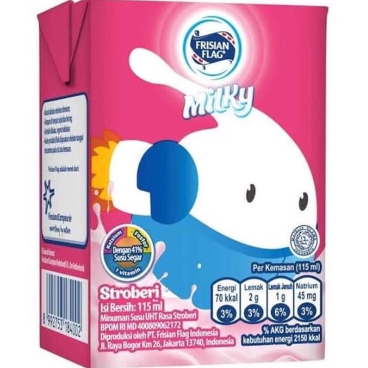 

FRISIAN FLAG MILKY STROBERI KOTAK 115ML / SUSU UHT