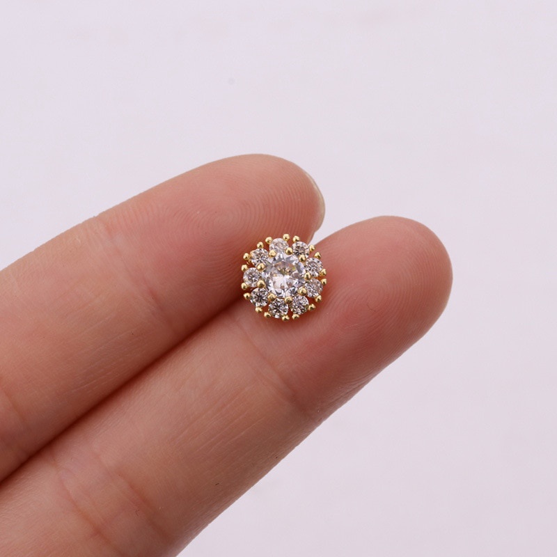 1pc Anting Tindik Tulang Rawan Telinga Desain Tanaman Keong 20g Hias Cz