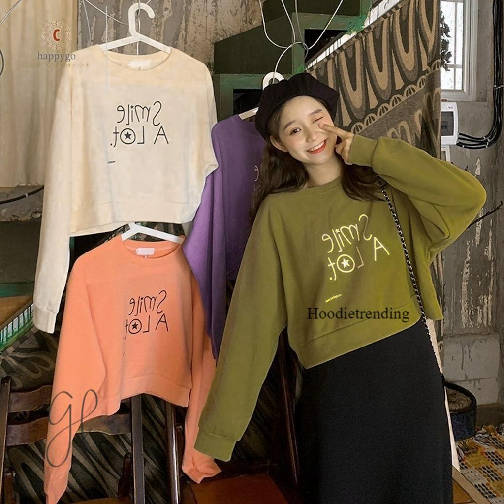 HODISO  - Sweater Crop Smile A Lot  Allsize &amp; Oversized Korean Style