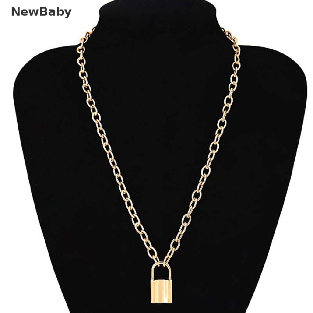 Kalung Rantai Liontin Gembok Bahan Stainless Steel Gaya Punk Untuk Unisex