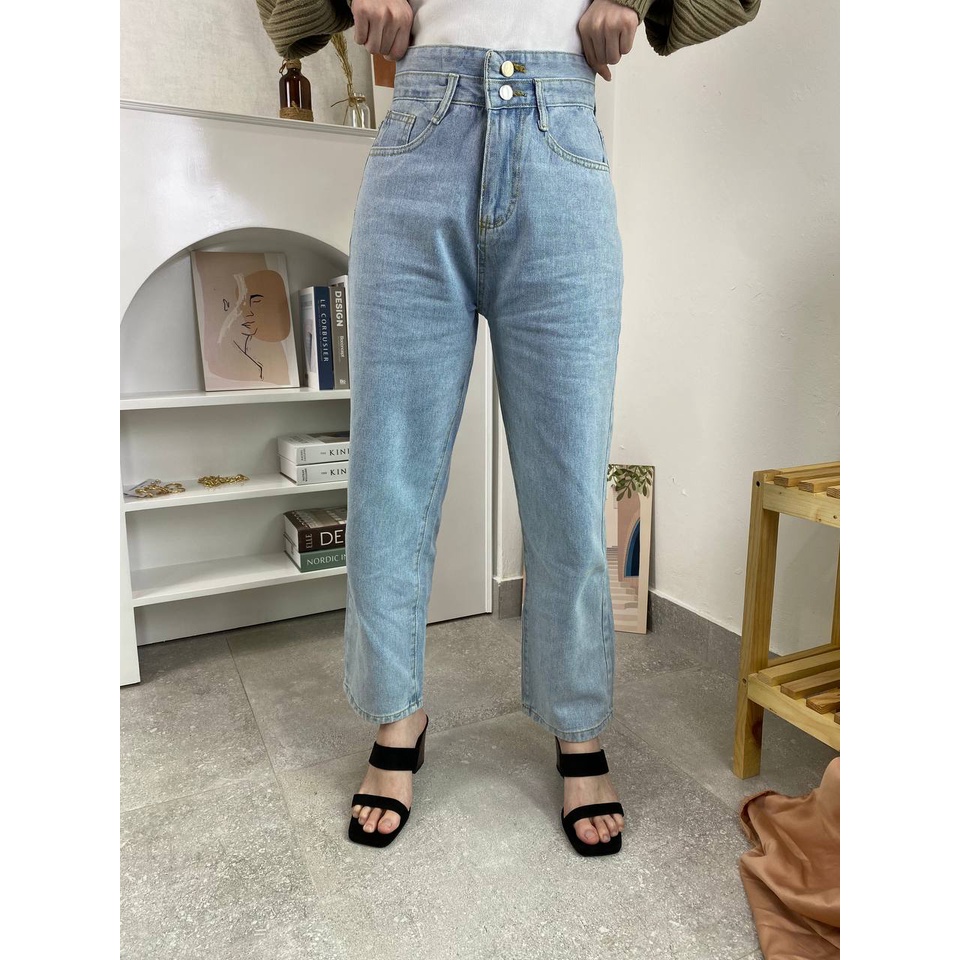 DEMORIN - Celana Jeans Panjang Wanita Highwaist Boyfriend X25