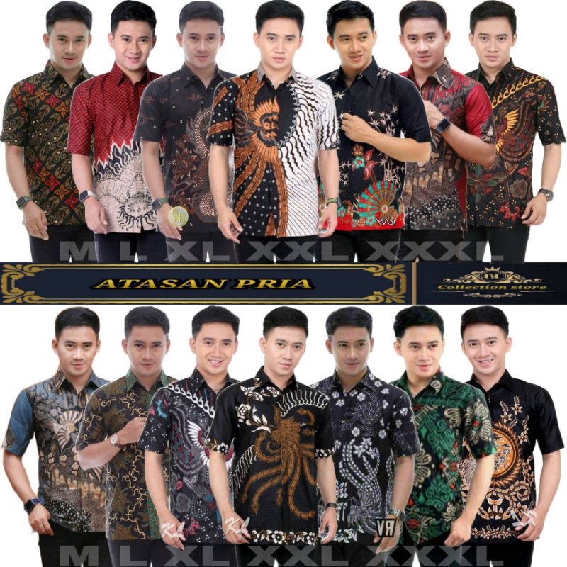 Kemeja Batik Pria Lengan Pendek M L XL XXL XXXL BATIK PRIA BORDIR SOGAN HRB026 BATIKAF NOTOARTO BATI
