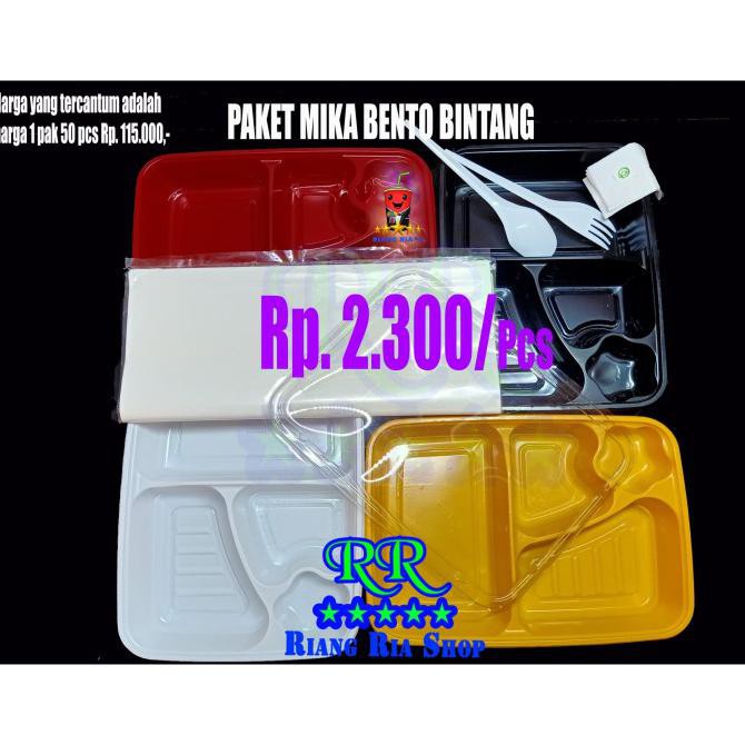PAKET MIKA BENTO + SENDOK GARPU + KERTAS NASI KOTAK MAKAN BEKAL - Putih