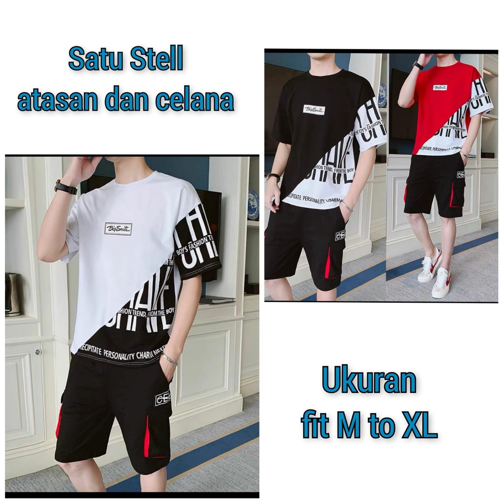 bisa COD / POOLILE - STELAN PITATE / atasan lengan pendek / celana pendek / satu pasang / fashion pria / terbaru / terlaris