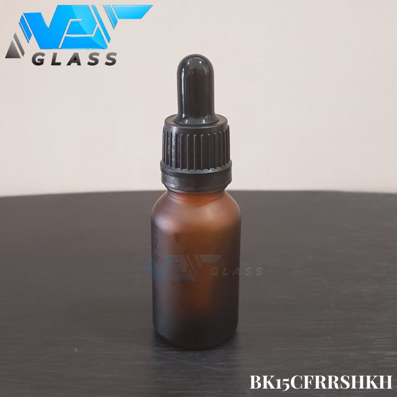 botol kaca pipet 15ml coklat amber doff frosted - ring segel hitam