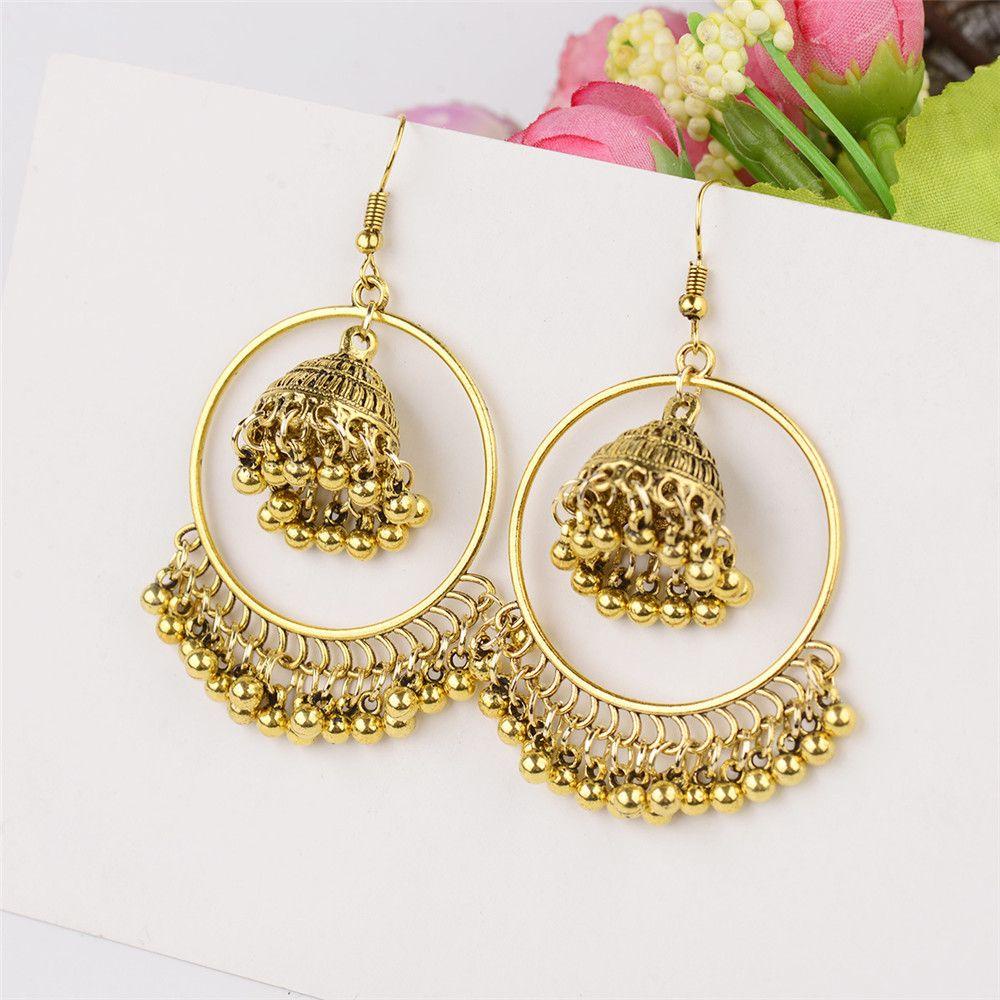 Preva Anting Juntai Bulat Perhiasan India Turki Drop Earrings Dengan Jumbai