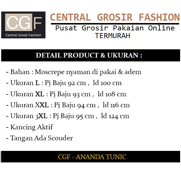 Ananda Tunik - Central Grosir Fashion (CGF) - Ukuran L-3XL - Matt Moscrepe