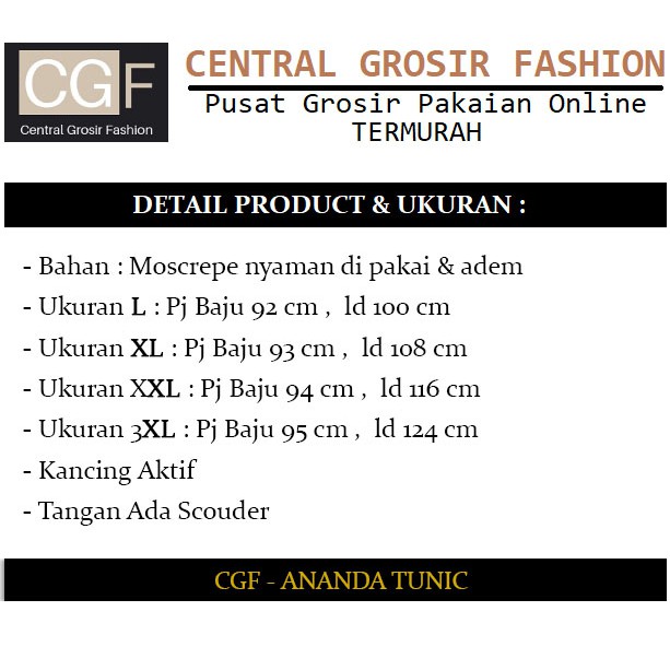 Ananda Tunik - Central Grosir Fashion (CGF) - Ukuran L-3XL - Matt Moscrepe