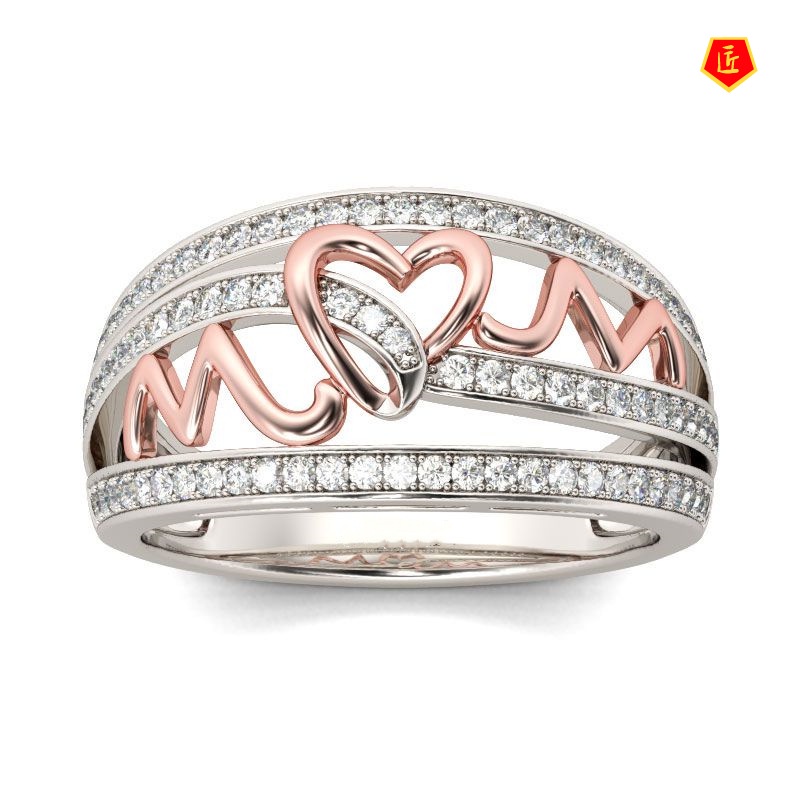 [Ready Stock]Heart-Shaped Mom Ring Rose Gold Color Separation Mother's Day Gift