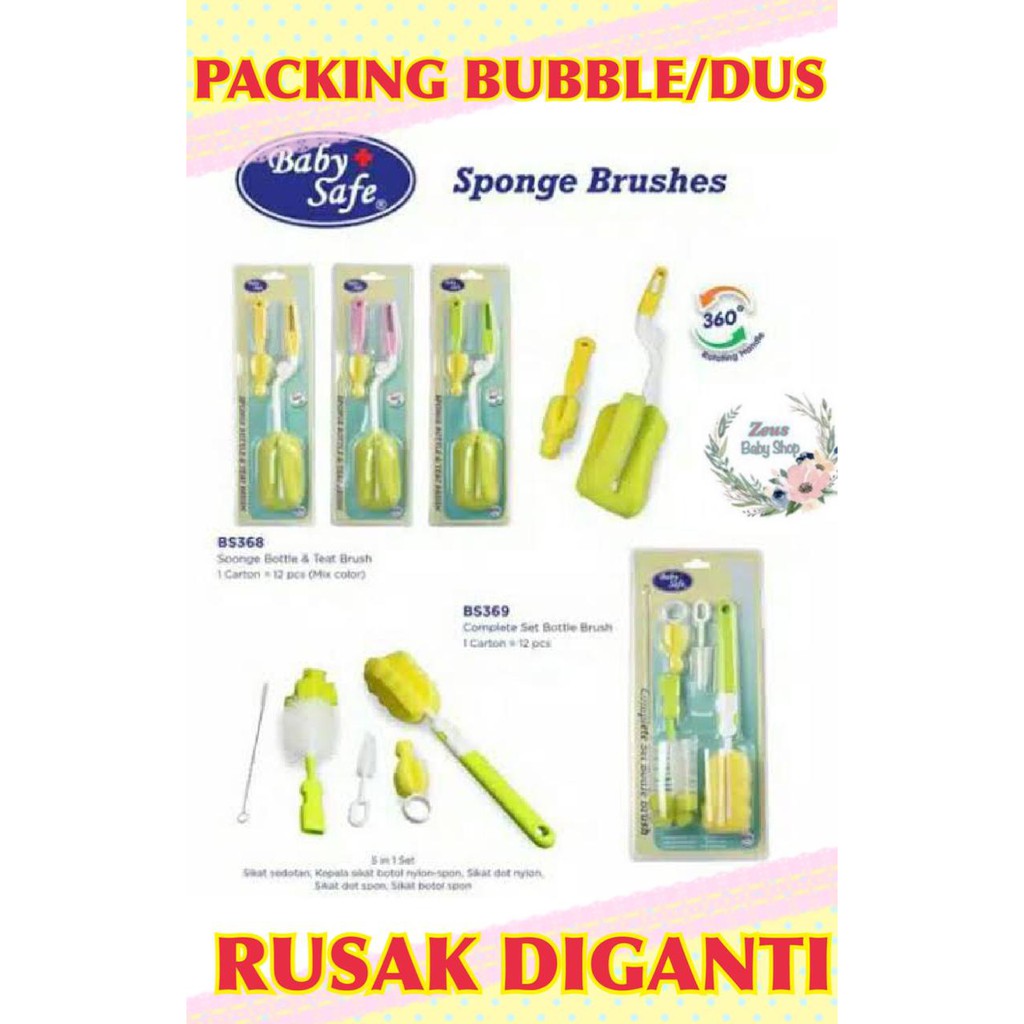 Sikat Botol Baby Safe Rotary Sponge Bottle And Teat Brush BS369 BS368 BS367 BD037