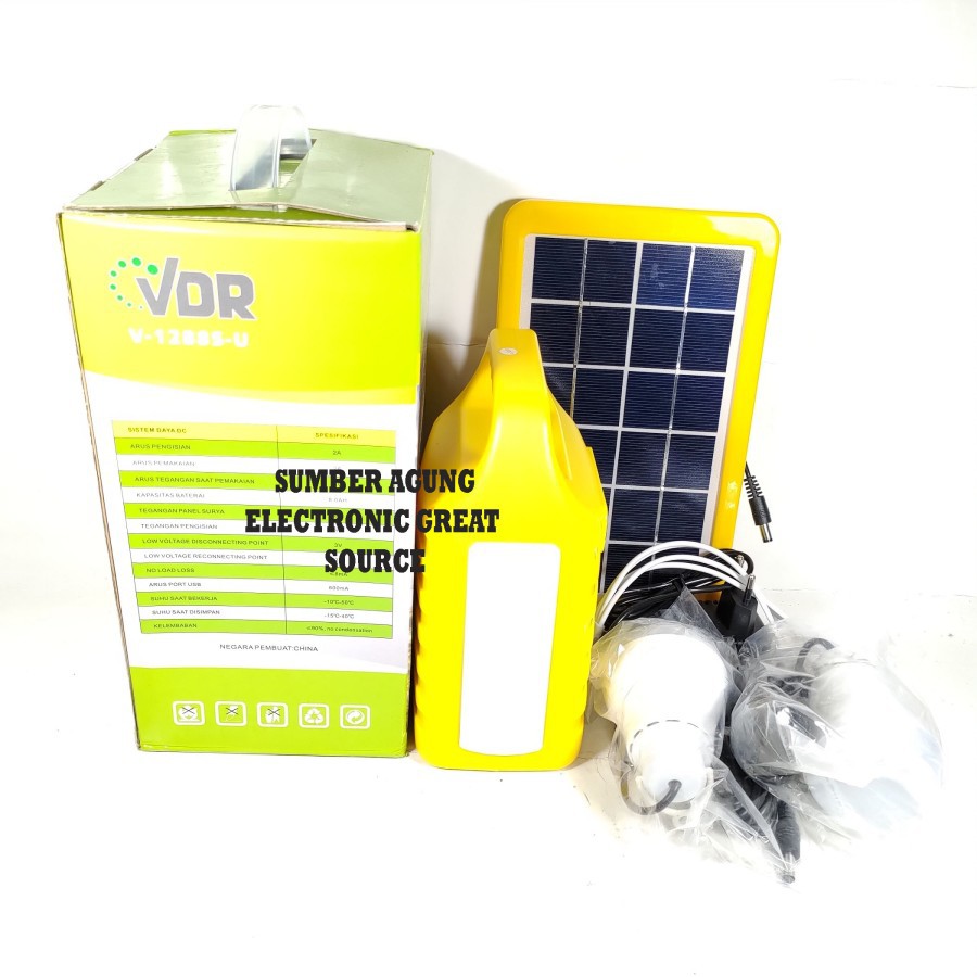 Paket Solar Panel V1288S VDR 2 Lampu LED Emergency Papan Solar Charger