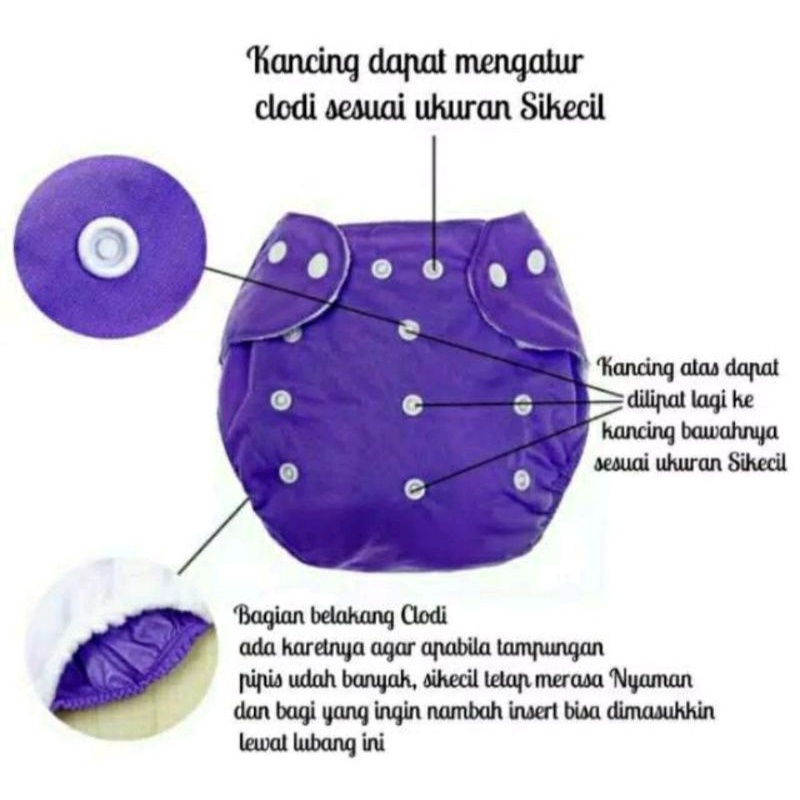 Popok Kain Berkancing Dengan Insert Cloth Diaper Clodi Bayi Dapat Dicuci &amp; Dipakai Kembali