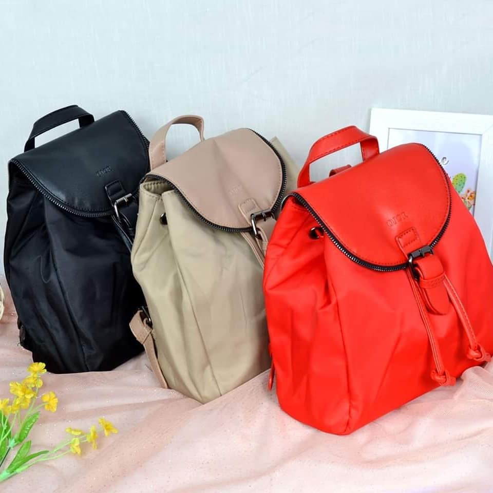 Tas Ransel Parasut Logo Sabuk Polos Wanita Import 1112