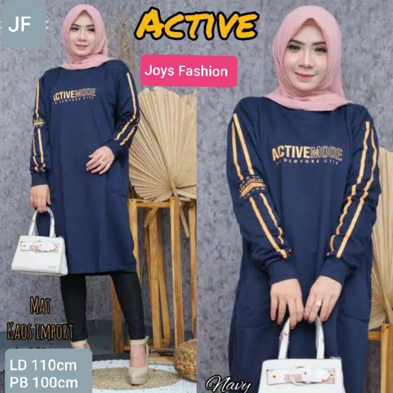 JF Tunik Kaos Wanita Lengan Panjang Jumbo Dewasa Terbaru Babyterry Wanita Muslimah Terbaru ACTIVE MODE