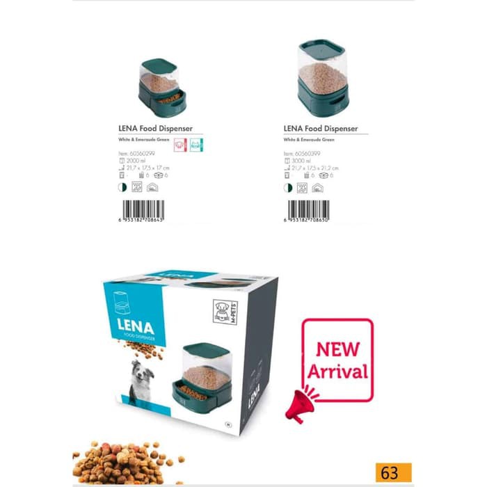 m pets   2l lena food dispenser tempat makan anjing kucing