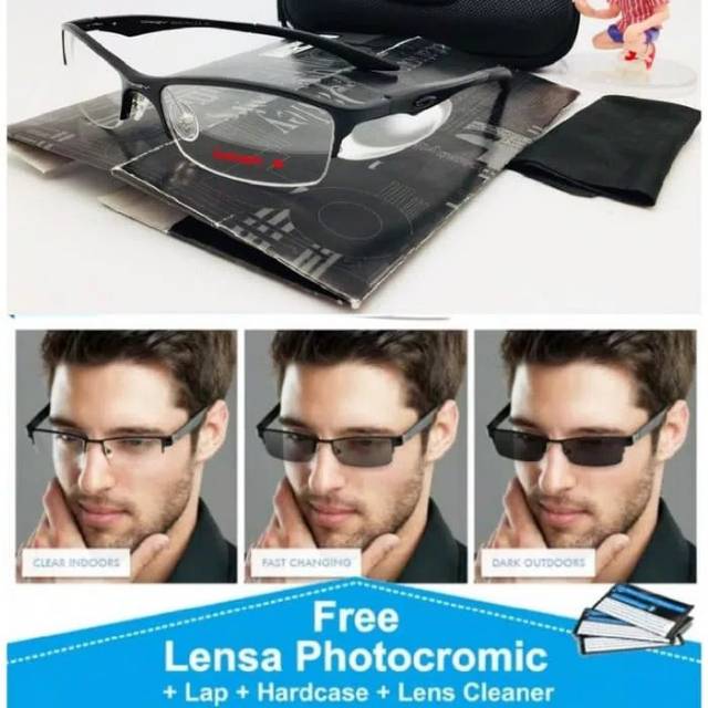 Kacamata Half Frame Pria Sport Titanium Photcromic Minus Anti Radiasi kacamata minus Sporty