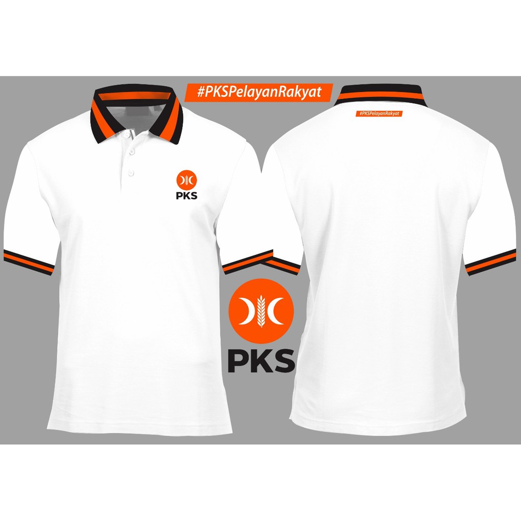 Kaos Baju kerah wangki PKS warna putih dengan LOGO BARU oreny/Orange