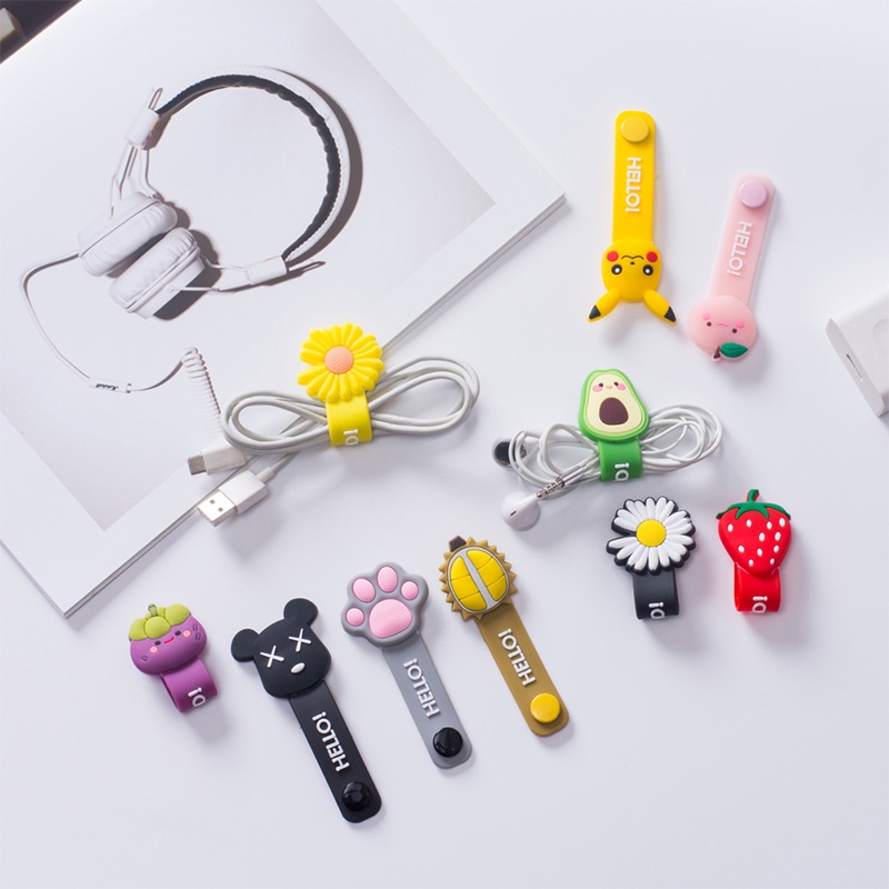 Pelindung Kabel Data / Earphone Bahan Silikon Motif Kartun