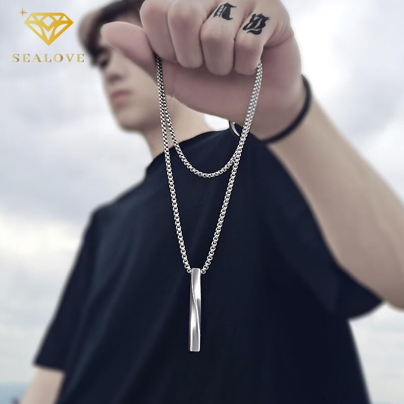 SEALOVE 100% titanium kalung Silver Pria Wanita Trendy Rantai Korea Japan Street Style