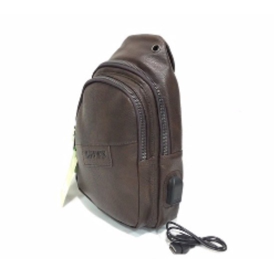 Tas Selempang Pria Laki Cowo Kulit Usb Charger Sling Travel Bag Impor Ori Asli PU - 2-20